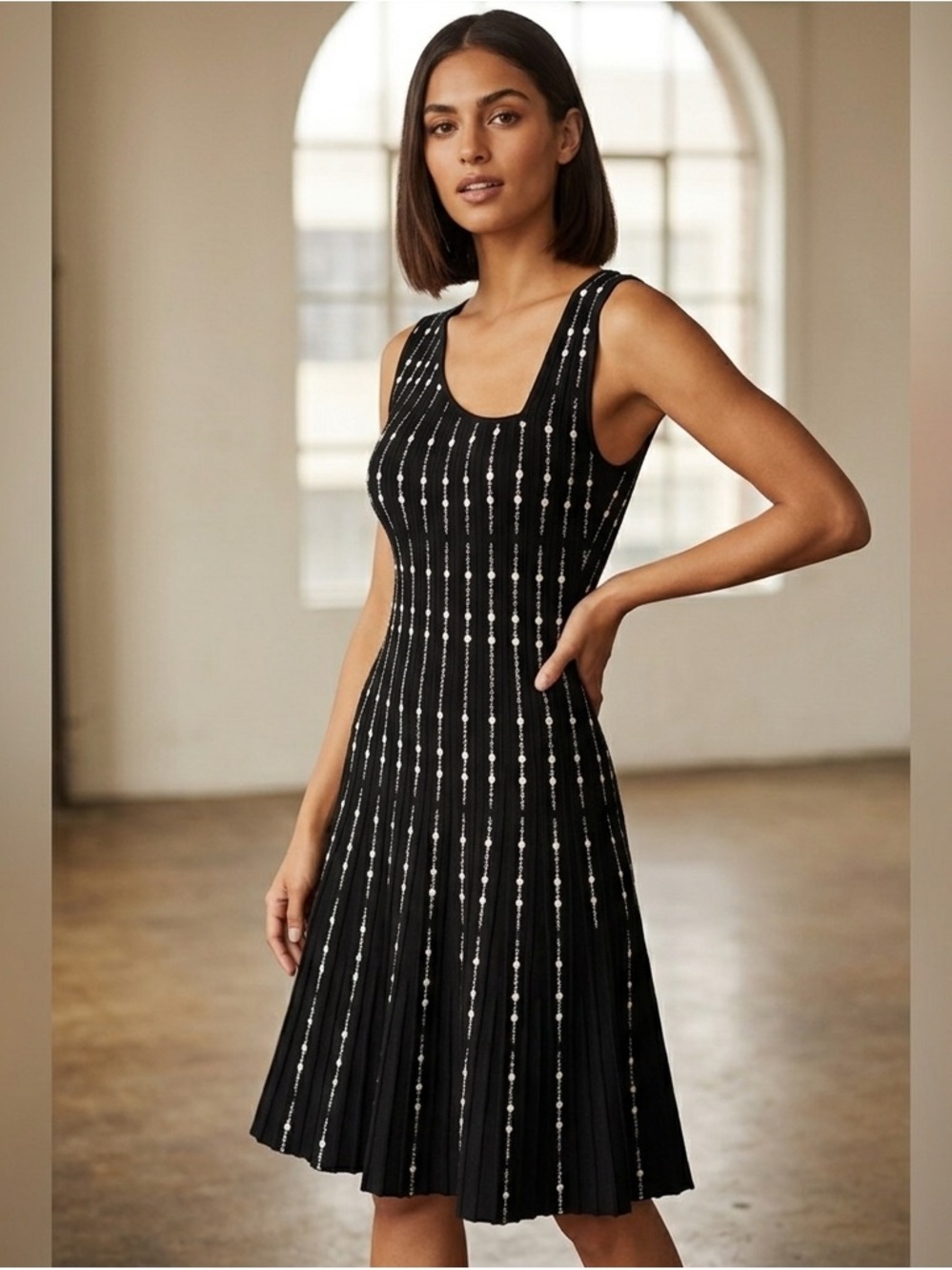 BCBGMAXAZRIA Black Ribbed Knit Asymmetric Dress S